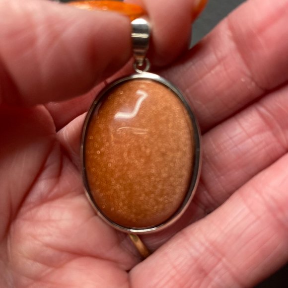 Vintage Gold Sand Semi-Precious Gemstone & Sterling Silver Pendant - Picture 3 of 7
